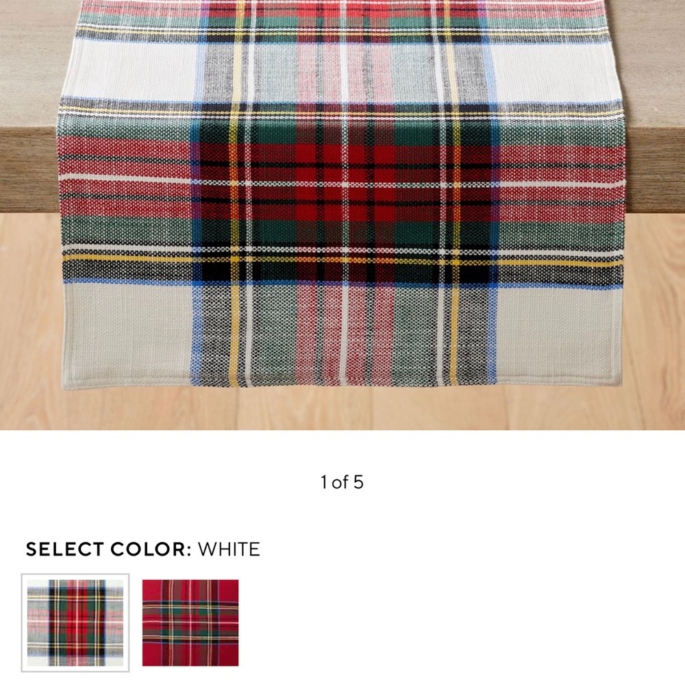 Pottery Barn Stewart Plaid Table Runner 18”x108”.